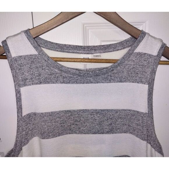 Women's Gap Gray White Striped Curved Hem Tunic-Length Knit Tank (Sz Lg) - Picture 2 of 7